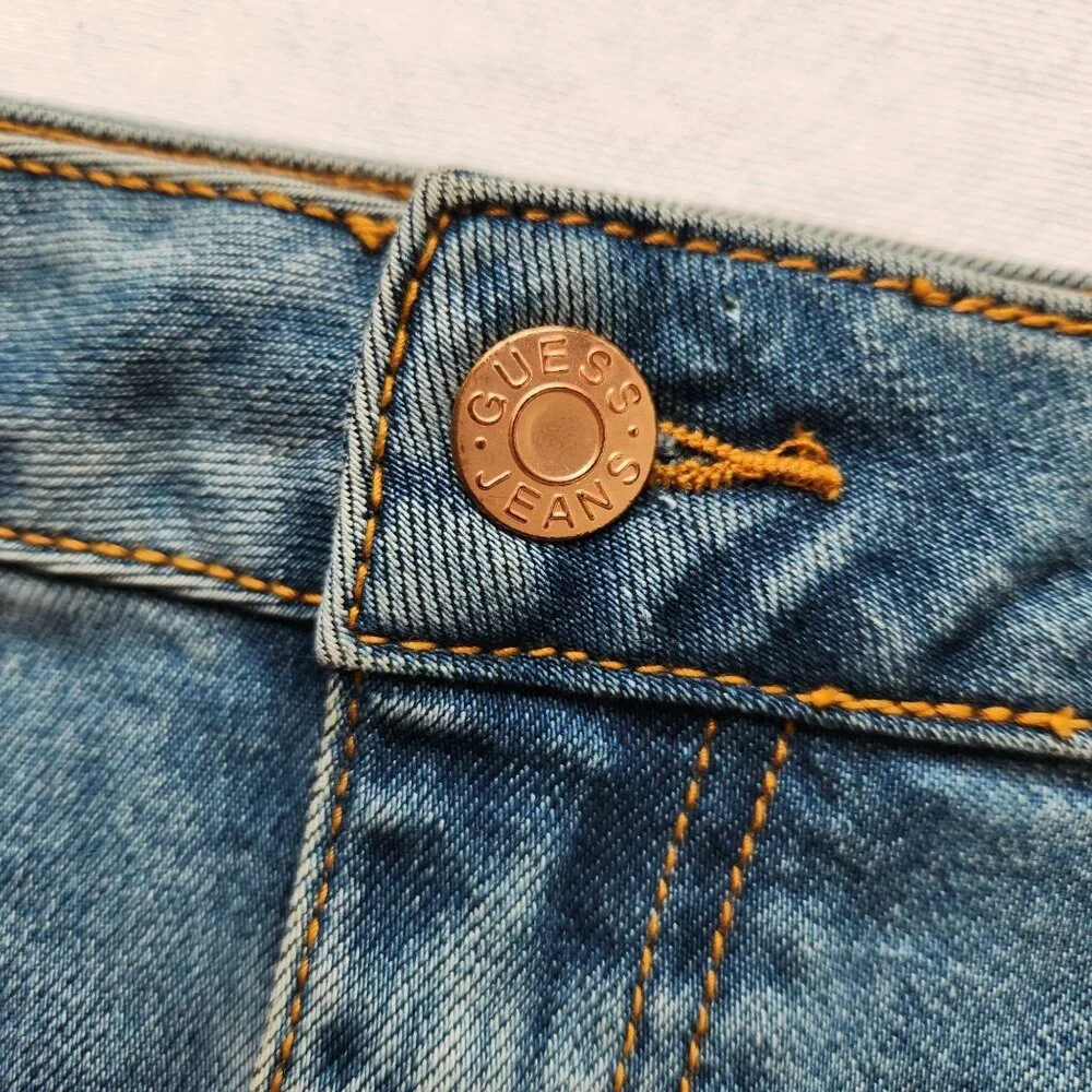 Guess Floral Embroidered Mini Skirt Denim Jean Girly Cute Pink Roses Boho M - Picture 7 of 15